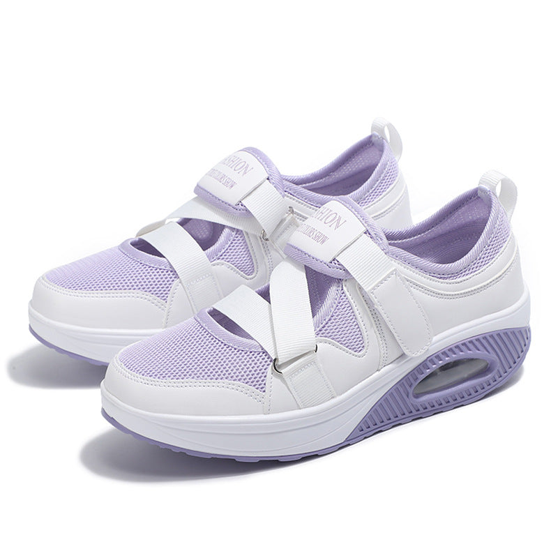 Ladies' stabilizing comfort sneakers with air-cushioned wedge sole and Velcro strap closure Mune Fashion