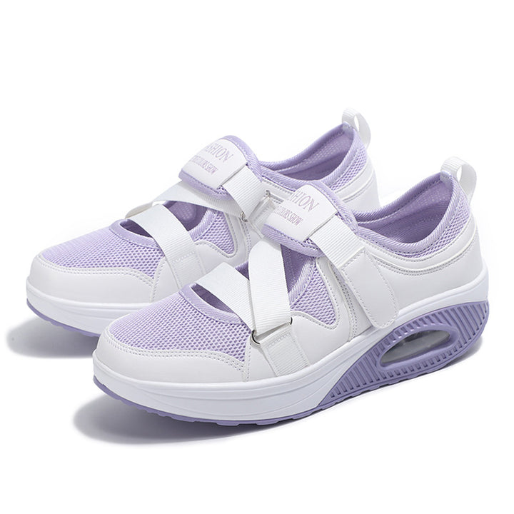 Ladies' stabilizing comfort sneakers with air-cushioned wedge sole and Velcro strap closure Mune Fashion