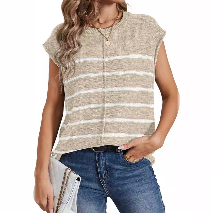 Women's sleeveless striped knit top in boxy cropped style Mune Fashion