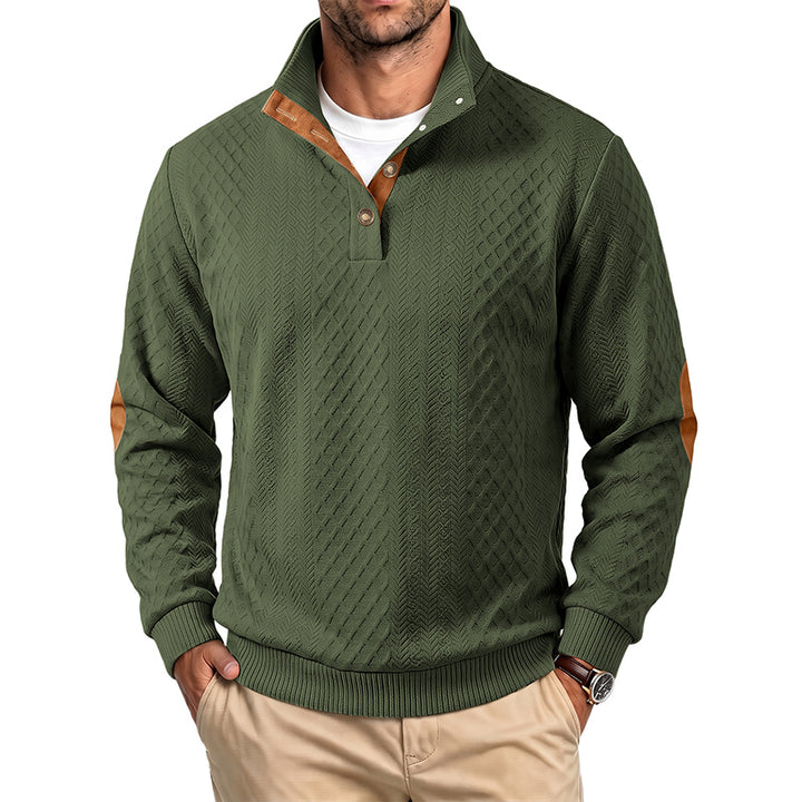 Men's fine structured troyer pullover with collar trim and elbow patches Mune Fashion