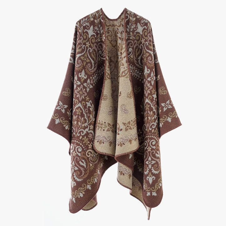 Women's Reversible Jacquard Cape Wrap with Ornamental Structure Mune Fashion