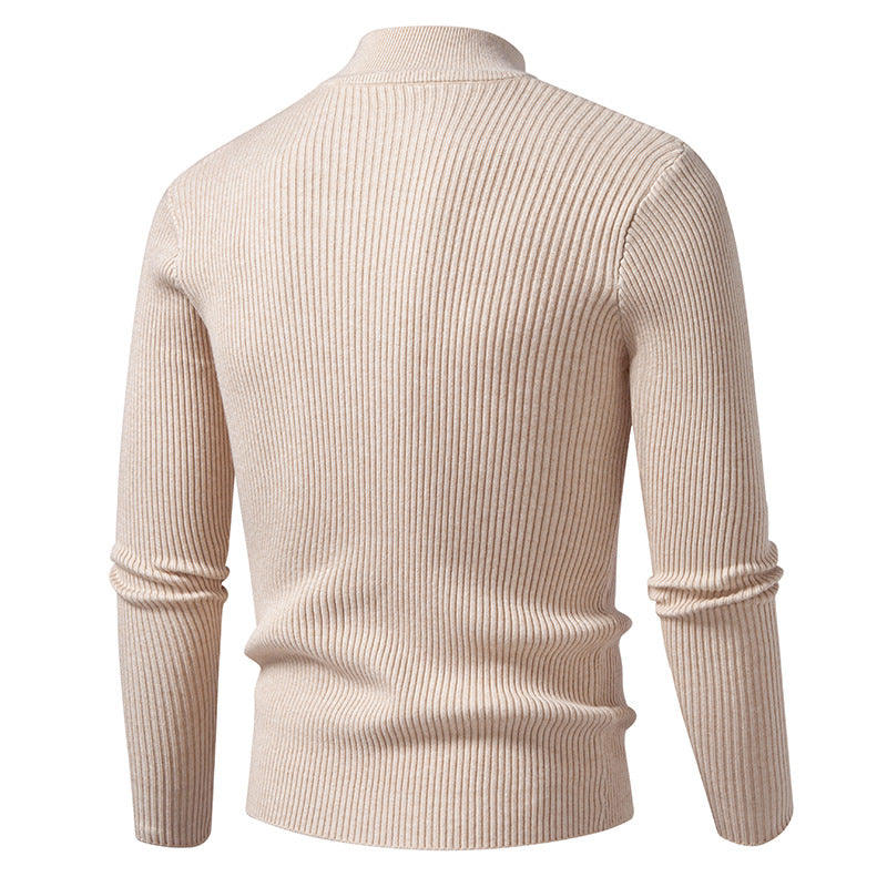 Men's ribbed mock neck pullover narrow fit thermal fine knit Mune Fashion