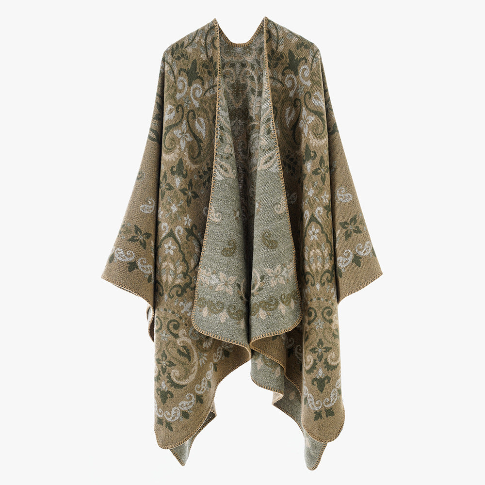Women's Reversible Ornamental Cape Poncho with Fine Jacquard Structure Mune Fashion