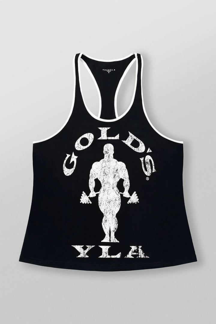 Men's nan athletic Stringer tank top backless cut with contrast piping and strength sports motif Mune Fashion