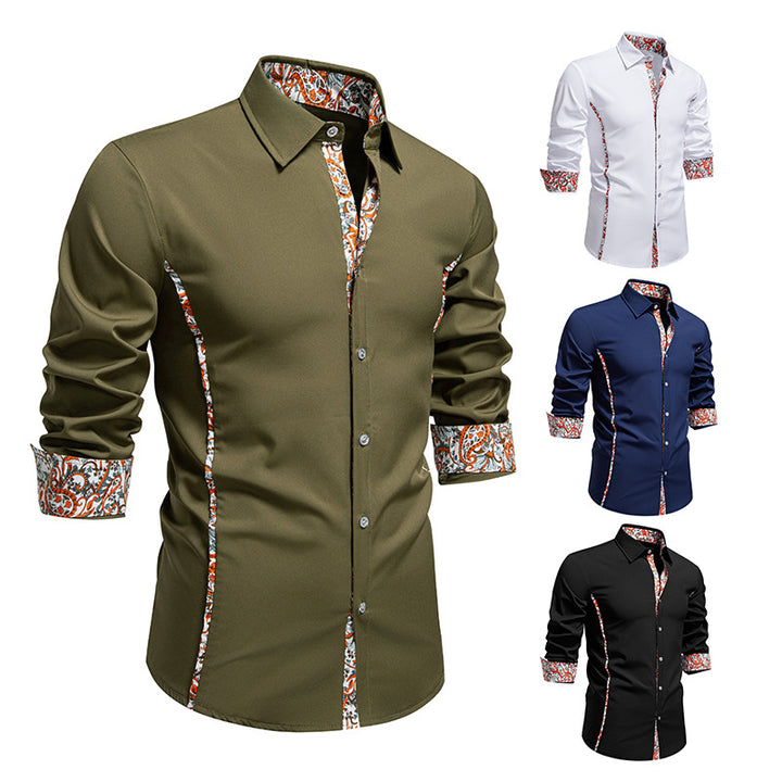 Men's Elegant Fitted Business Shirt with Contrasted Interior Placket and Paisley Detail Mune Fashion