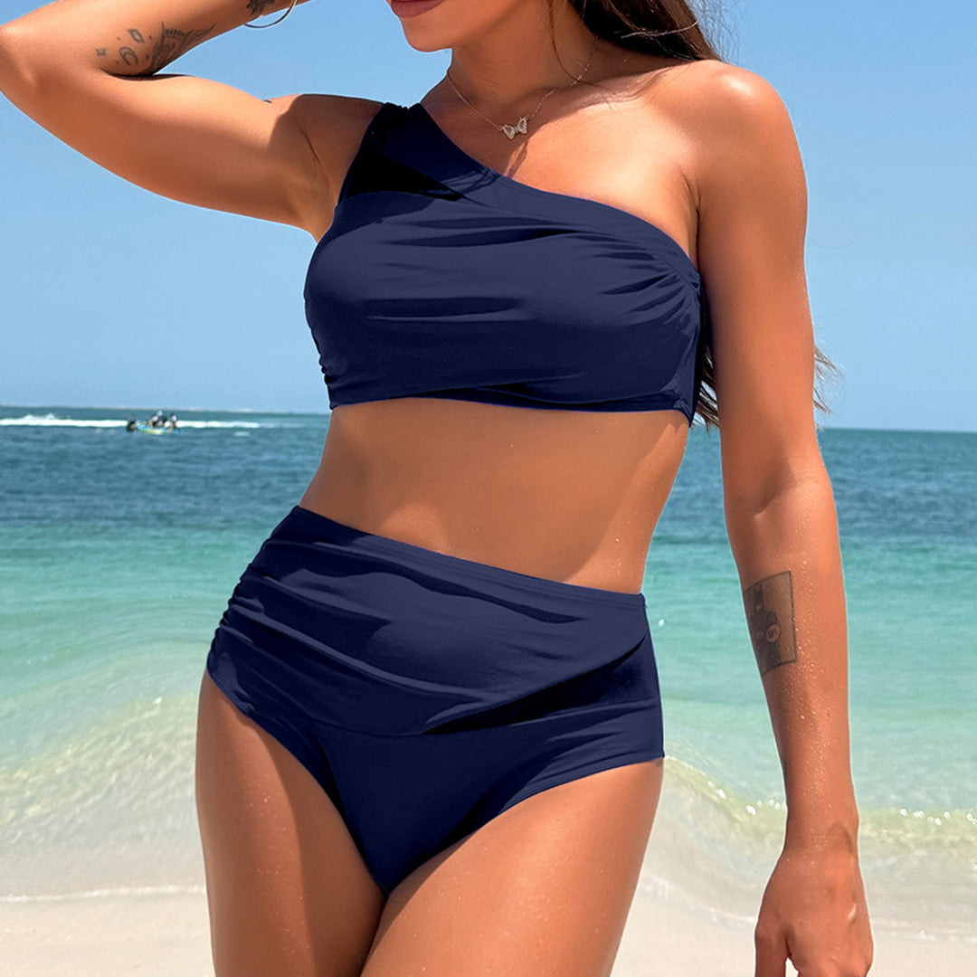 Women's Sporty Bikini Set with Asymmetrical Top and High Cut Mune Fashion