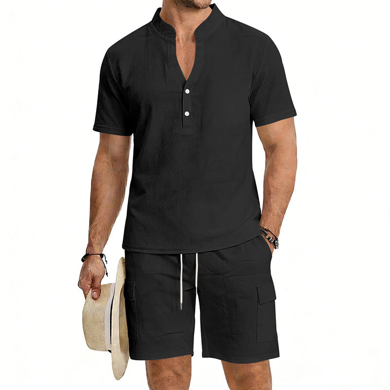 Men's lightweight short sleeve shirt with mandarin collar and half button placket Mune Fashion