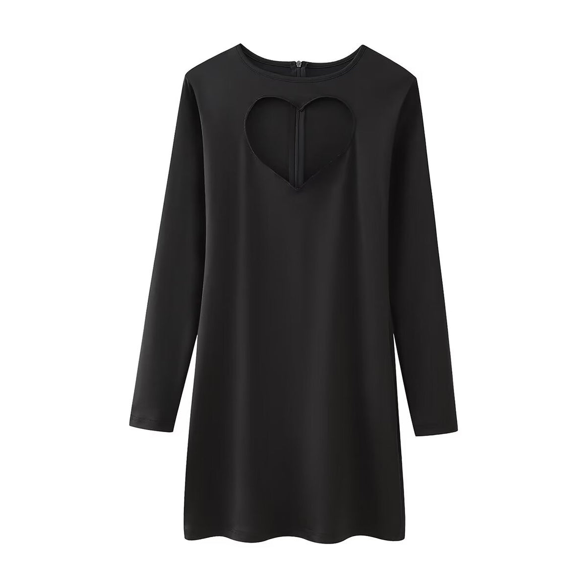 Women's plain A-line mini dress with long sleeves and concealed back zipper Mune Fashion
