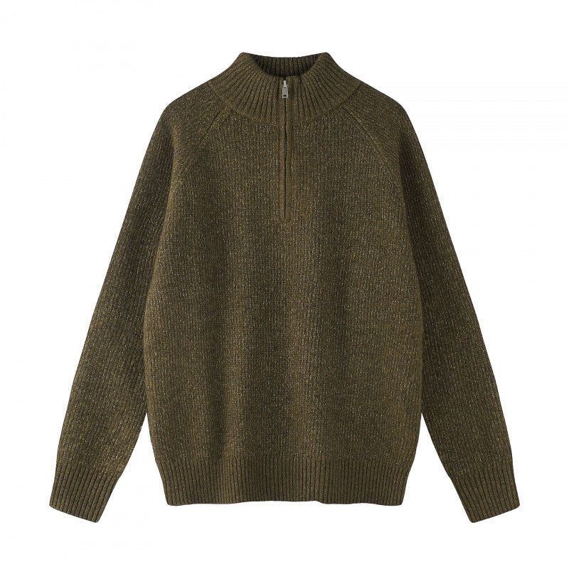 Men's coarse knit half-zip pullover with stand-up collar and raglan sleeves Mune Fashion