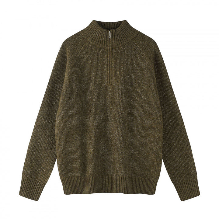 Men's coarse knit half-zip pullover with stand-up collar and raglan sleeves Mune Fashion
