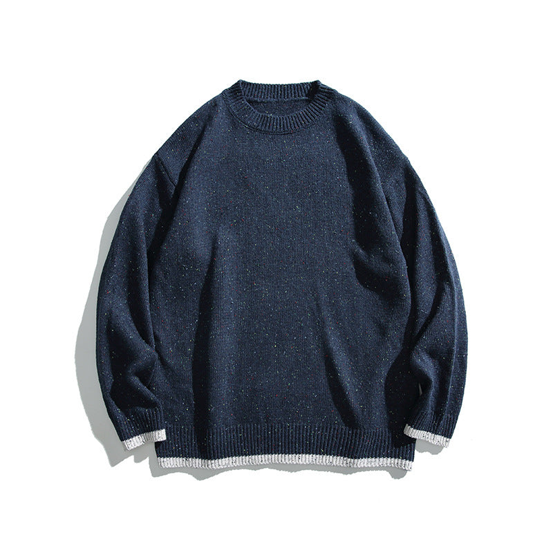 Unisex Oversize Knitted Sweater with Round Neckline, Contrast Cuffs and Melange Bobble Texture Mune Fashion