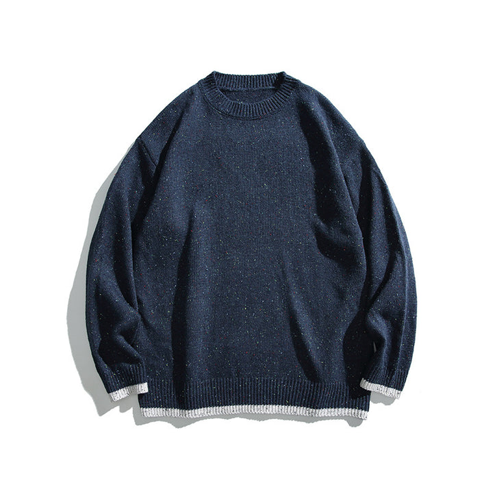 Unisex Oversize Knitted Sweater with Round Neckline, Contrast Cuffs and Melange Bobble Texture Mune Fashion
