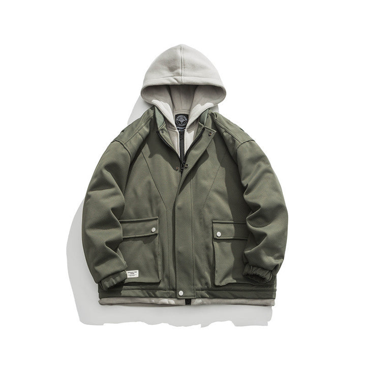 Men's Two-Layer Utility Jacket with Integrated Hood Inner Layer and Flap Pockets Mune Fashion