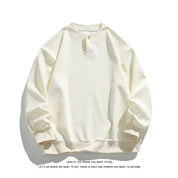 Unisex Oversize-Henley-Sweatshirt with Snap Button at Collar Mune Fashion