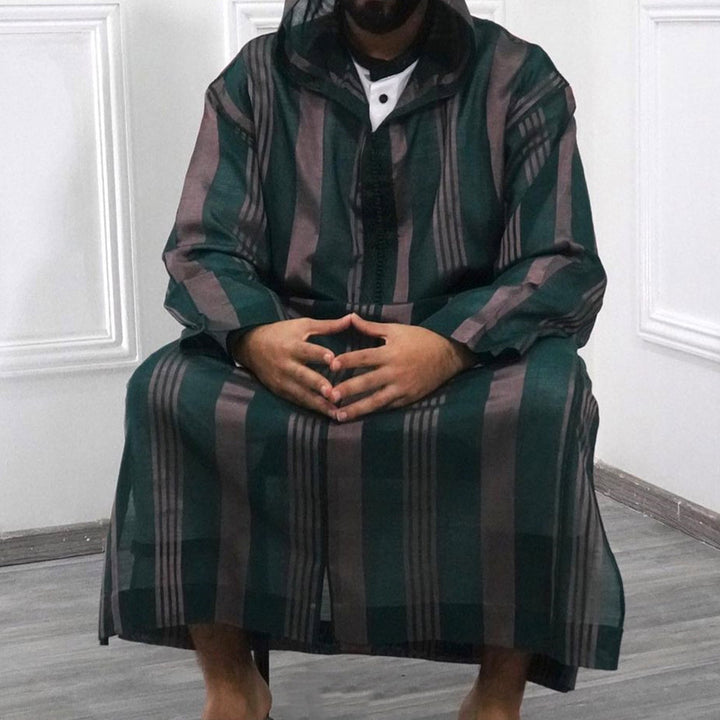 Men's slim hoodie robe with vertical stripe structure zipper and side slits Mune Fashion