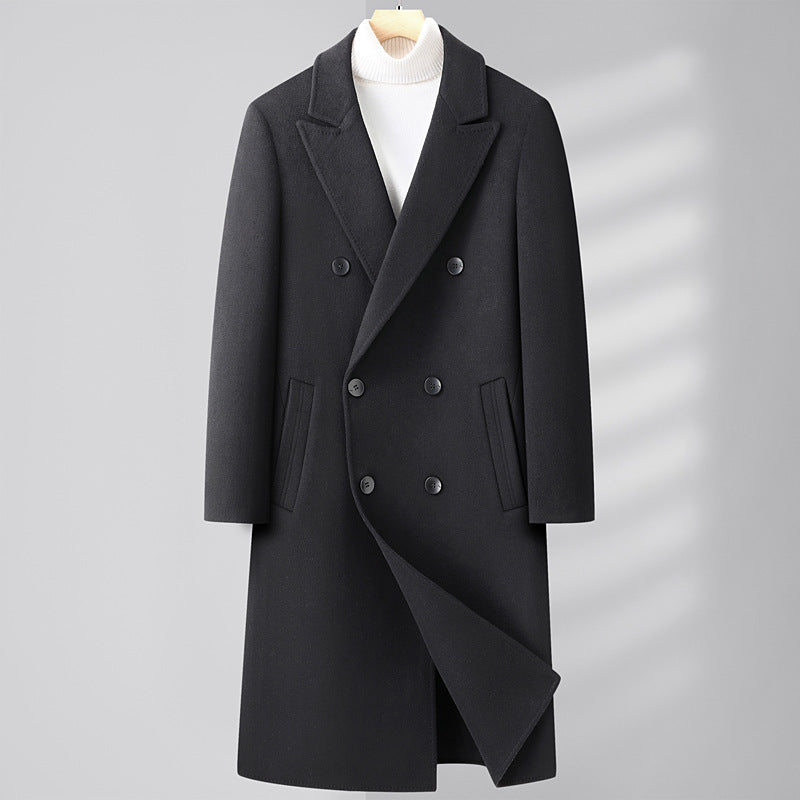 Men's Double-Breasted Wool Coat with Extended Cut and Lapel Collar Mune Fashion