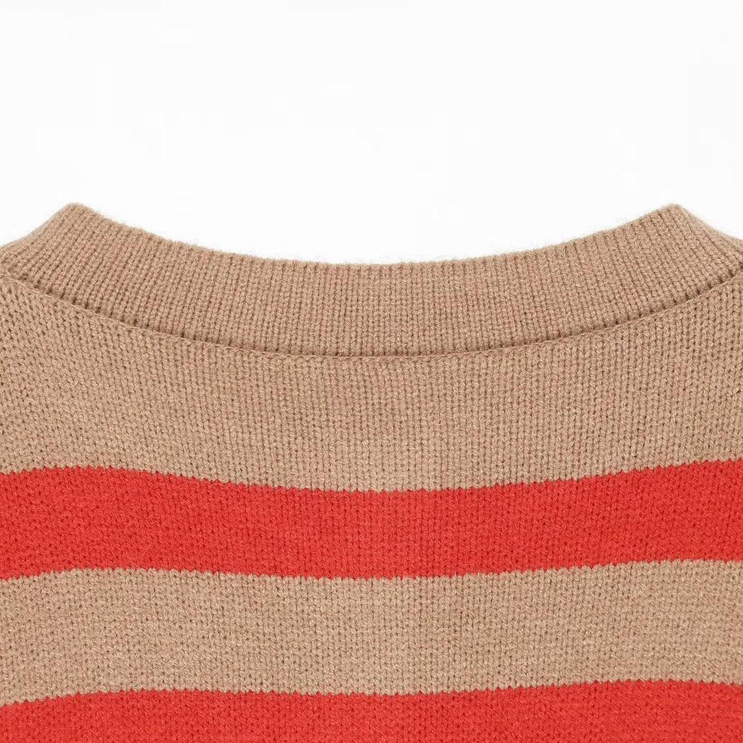 Women's Striped Oversize Knit Sweater with Henley Button Placket Mune Fashion