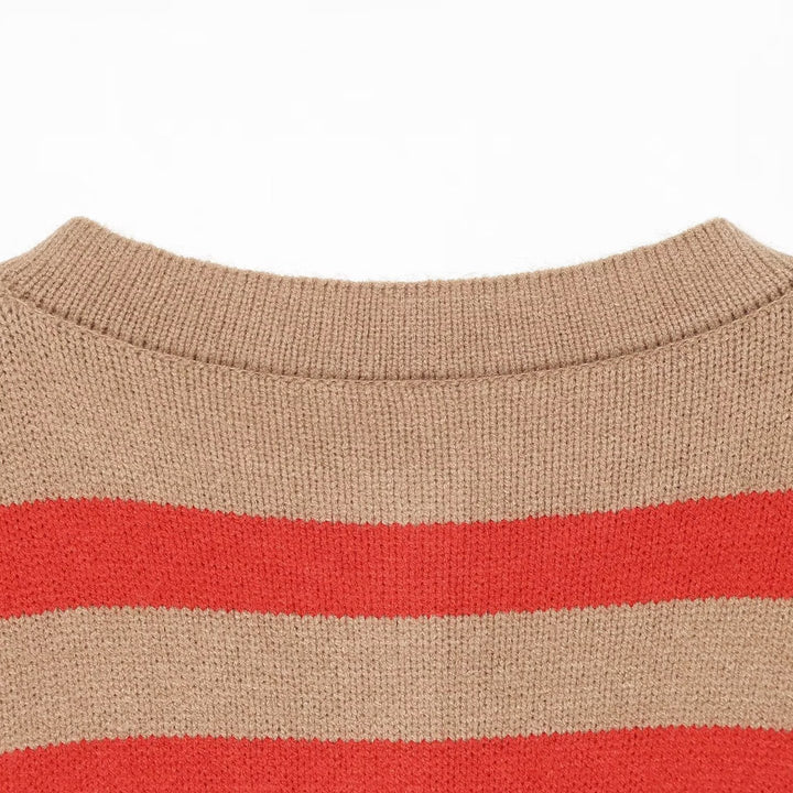 Women's Striped Oversize Knit Sweater with Henley Button Placket Mune Fashion