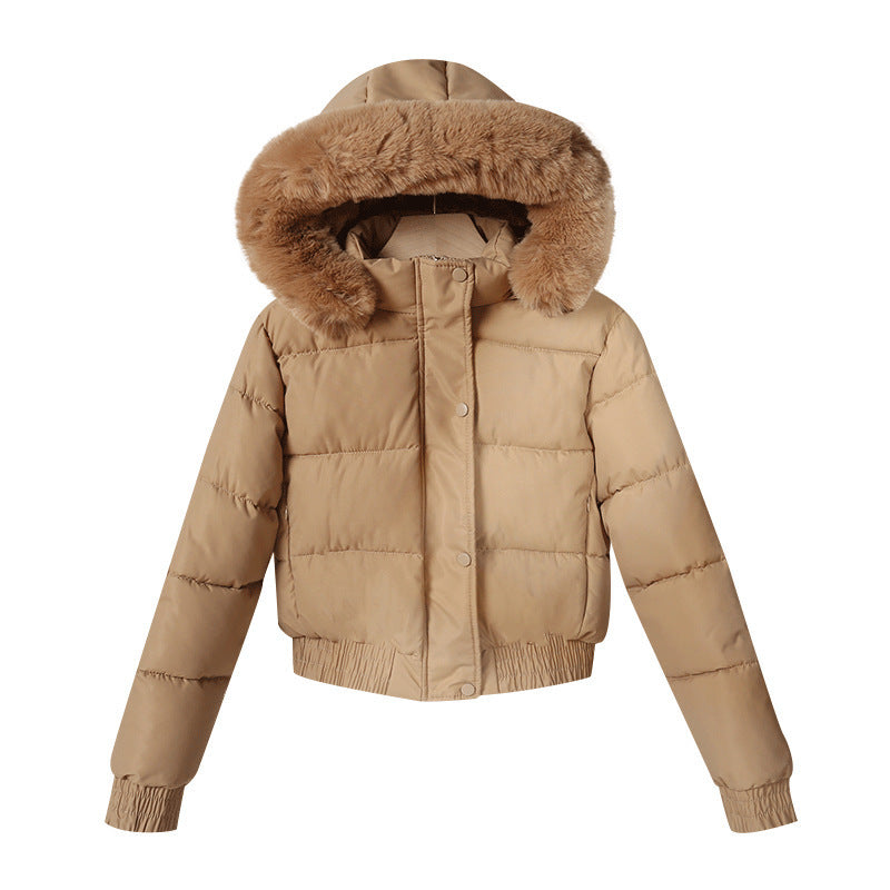 Women nan short cut thermal quilted jacket with removable faux fur hood and ribbed cuffs Mune Fashion