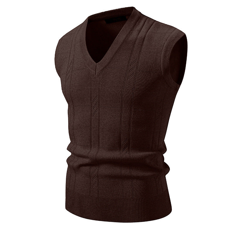 Men's sleeveless knitted vest with V-neck, fine textured knit and elastic waistband Mune Fashion