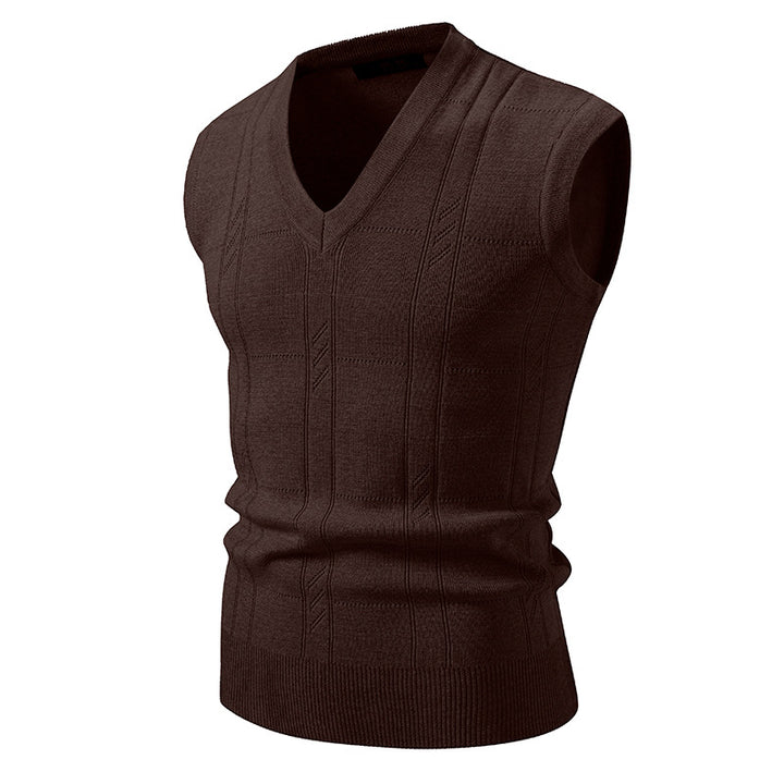 Men's sleeveless knitted vest with V-neck, fine textured knit and elastic waistband Mune Fashion
