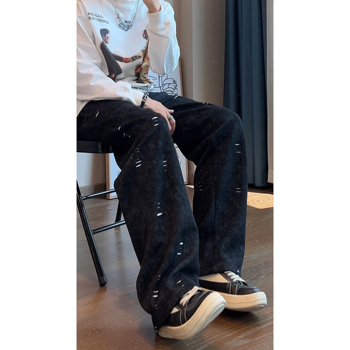Men's Oversized Cord Pants with Distressed Details, Wide Leg and Drawstring Mune Fashion