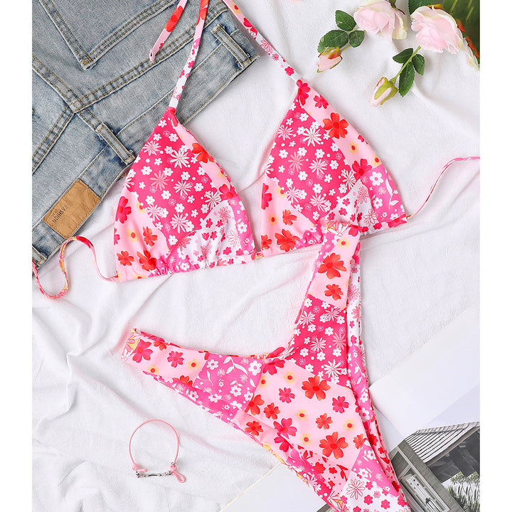 Women's triangle bikini with floral design and high leg cut Mune Fashion