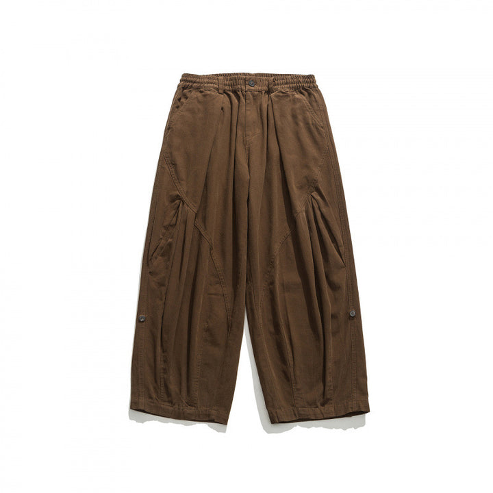 Unisex Wide Pleated Culotte Pants with Elastic Waistband, Deep Side Pockets and Casual 3/4 Length Mune Fashion