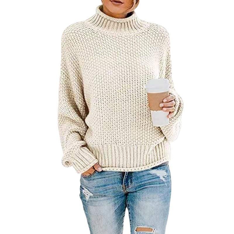 Women Chunky Knit Boxy Turtleneck Sweater with Textured Waffle Look and Ribbed Hem Mune Fashion