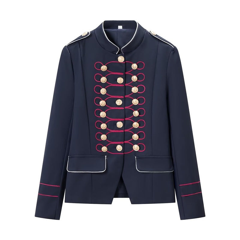 Women’s military-inspired parade jacket with stand-up collar and decorative button placket Mune Fashion