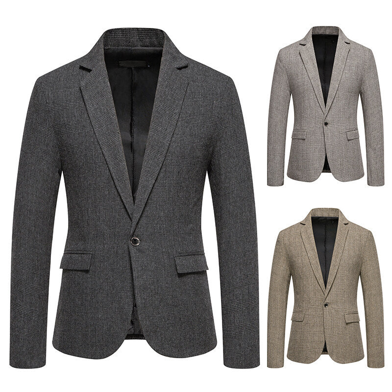 Men's Tailored Glencheck Blazer with One-Button Closure and Flap Pockets Mune Fashion