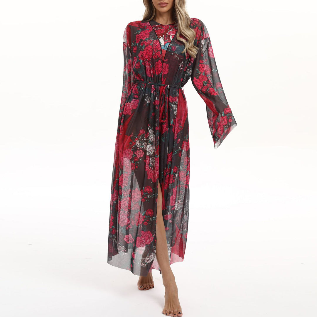 Women's Transparent Beach Kimono with Floral Patterns Mune Fashion