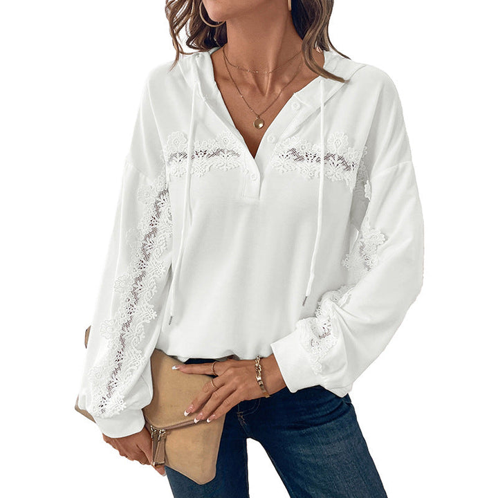 Women's hooded henley with lace inserts and casual tunic silhouette Mune Fashion