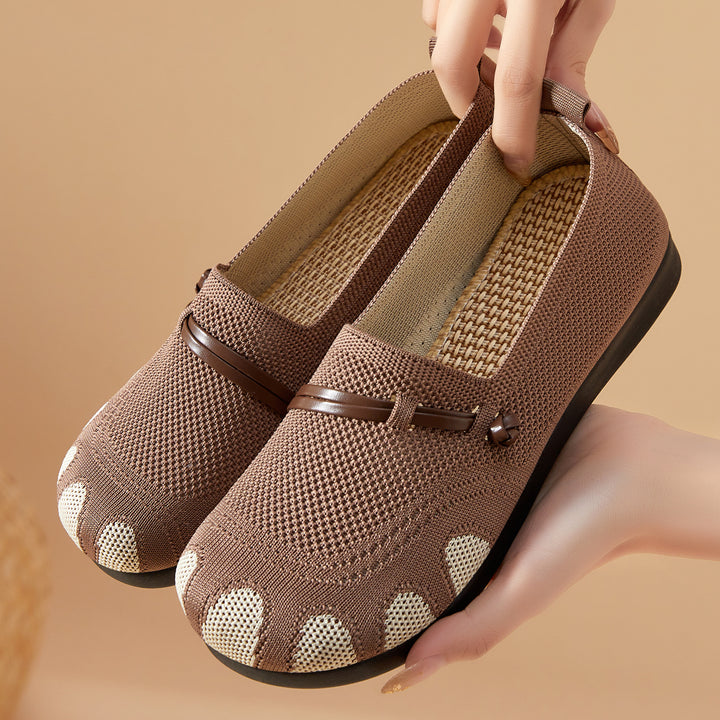 Women's knitted comfort slippers with toe look, elastic entry and shock-absorbing EVA sole Mune Fashion
