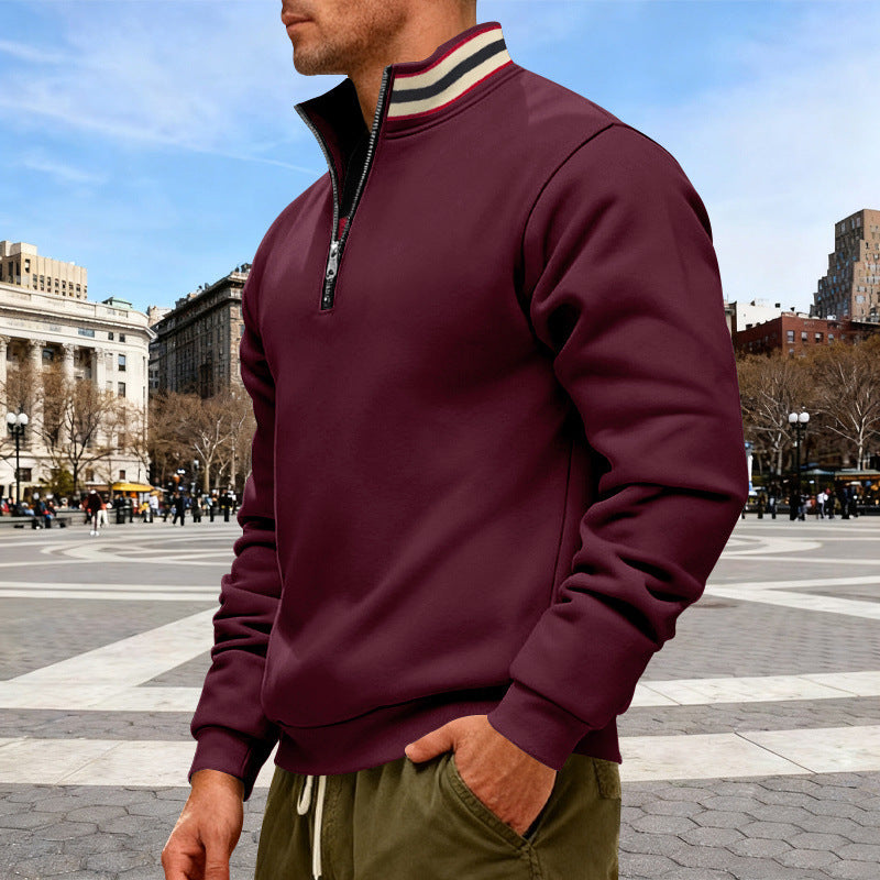 Men's half-zip sweatshirt with sporty ring collar and soft fleece inner lining Mune Fashion