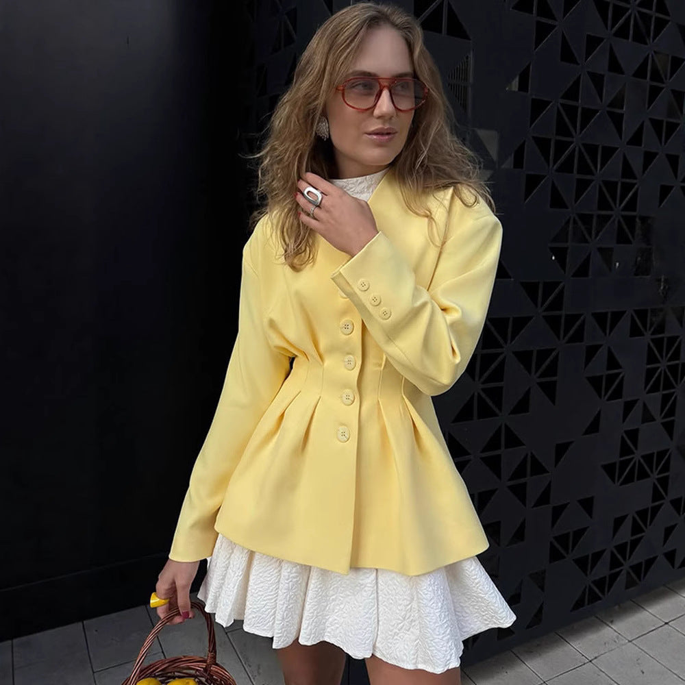 Women's Fitted Blazer with Pleats and Flared Peplum Dress