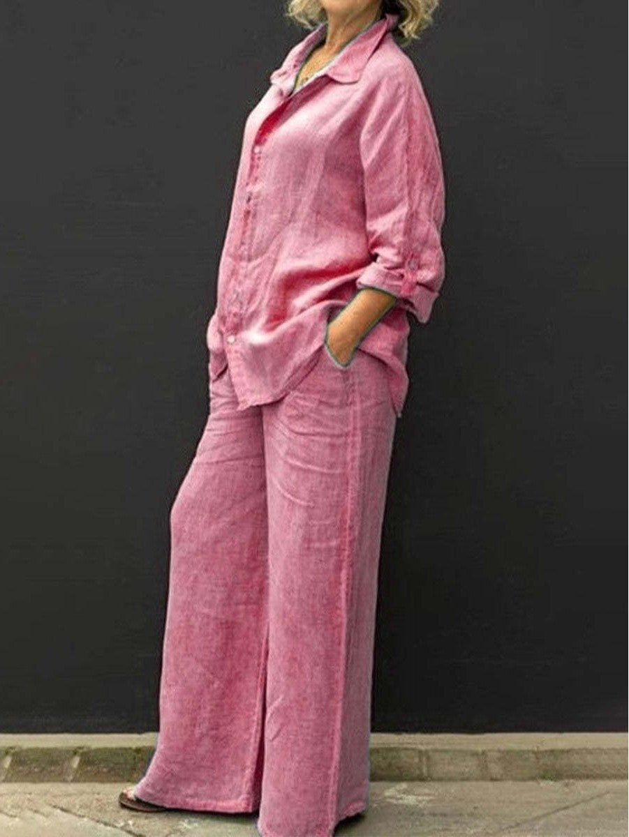 Women's Relaxed Linen Set with Oversized Shirt and Wide Palazzo Pants Mune Fashion