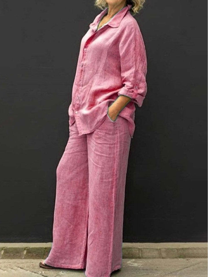 Women's Relaxed Linen Set with Oversized Shirt and Wide Palazzo Pants Mune Fashion
