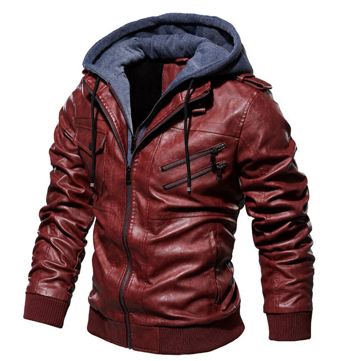 Men's Stylish Leather Jacket with Hood and Washed Finish Mune Fashion