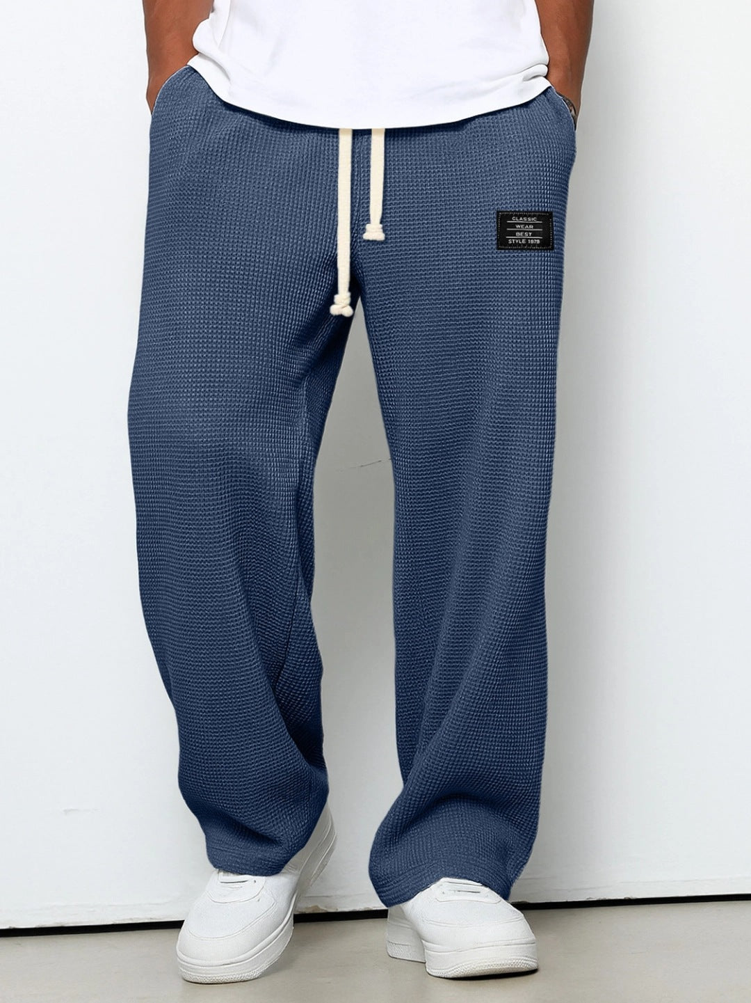 Men's casual waffle knit lounge pants with drawstring and straight cut Mune Fashion