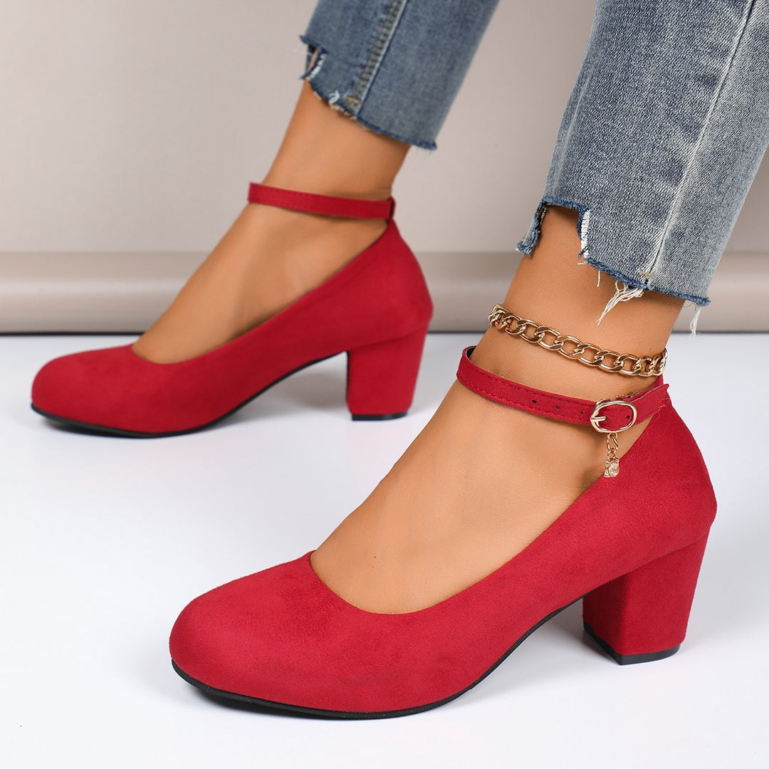 Ladies' elegant strappy pumps with adjustable ankle strap and wide block heel Mune Fashion