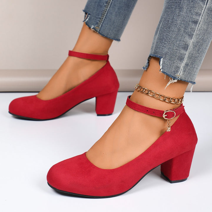 Ladies' elegant strappy pumps with adjustable ankle strap and wide block heel Mune Fashion
