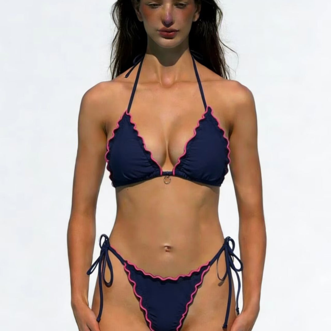 Women Triangle Bikini with Playful Ruffles Mune Fashion