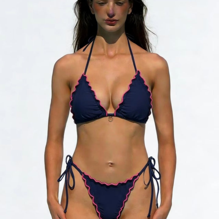 Women Triangle Bikini with Playful Ruffles Mune Fashion