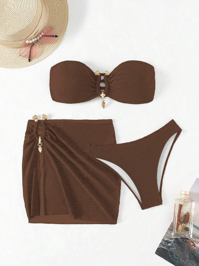 Ladies Bandeau Bikini Set with Elegant Skirt Overlay Mune Fashion