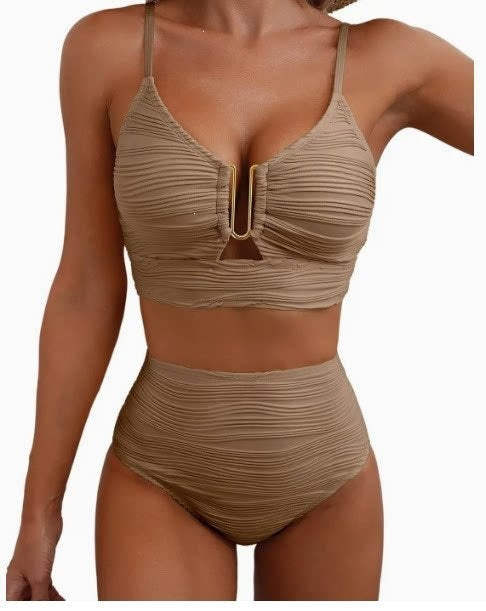 Women's High-Waisted Bikini Set with Fashionable Cut-Out Mune Fashion