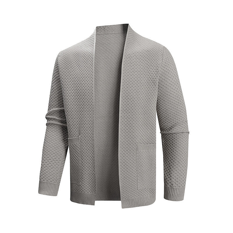 Men's cardigan with open waffle knit and shawl collar, patch pockets, and ribbed cuffs Mune Fashion