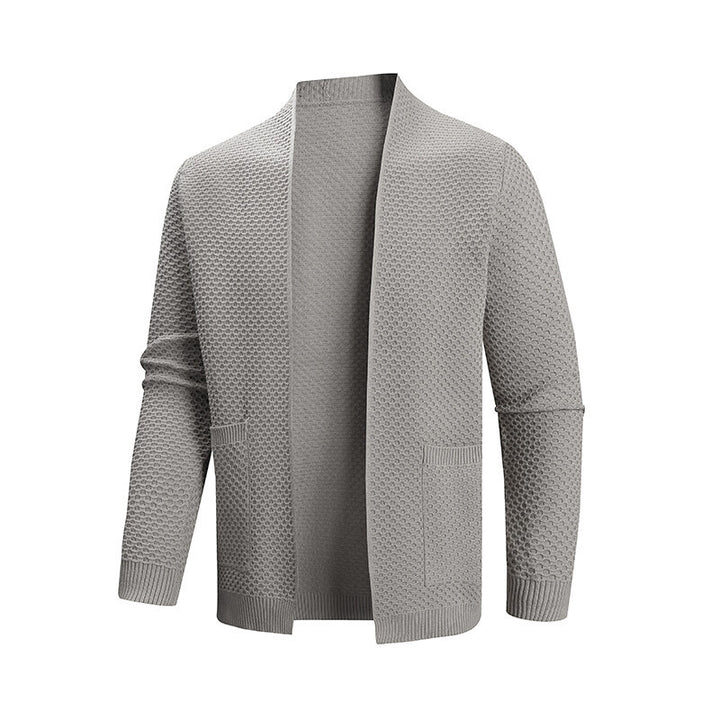 Men's cardigan with open waffle knit and shawl collar, patch pockets, and ribbed cuffs Mune Fashion