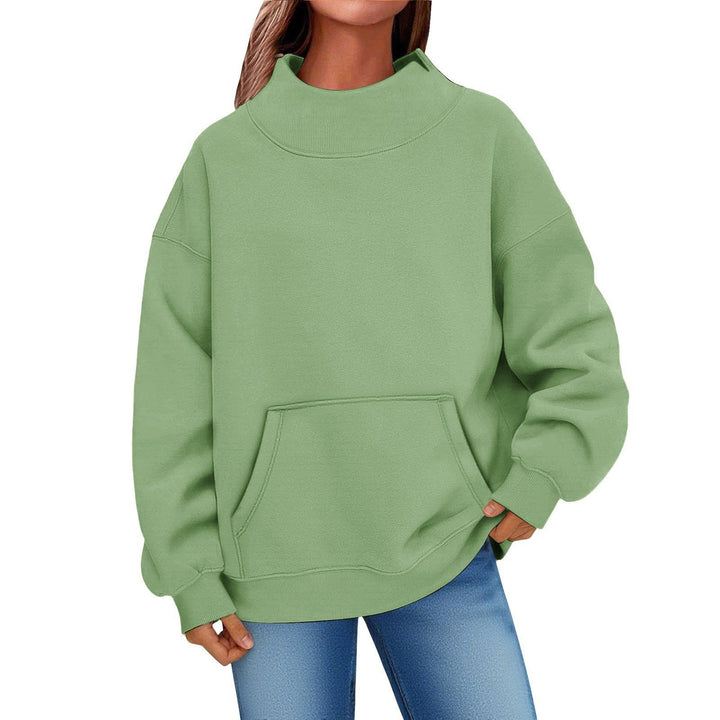 Women Oversized Hoodie with Stand-up Collar and Kangaroo Pocket Mune Fashion