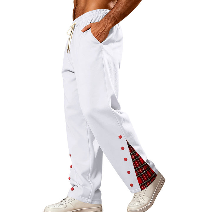 Men's Loose Jogging Pants with Check Insert and Snap Button Details Mune Fashion